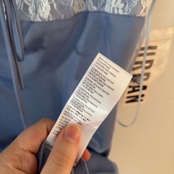 brand new! urban outfitters periwinkle & white lace bow silk satin slip dress🤍 - Picture 8 of 8